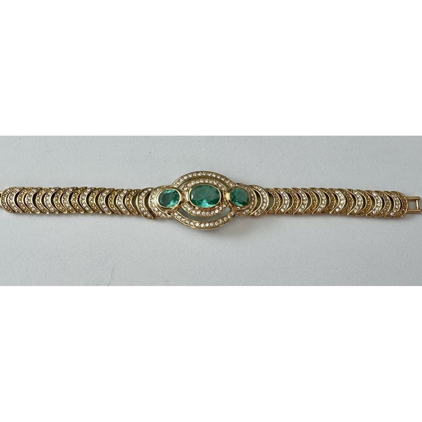 Jbk Green Crystal Wide Bracelet Gold Rhinestone Statement Vintage 139$